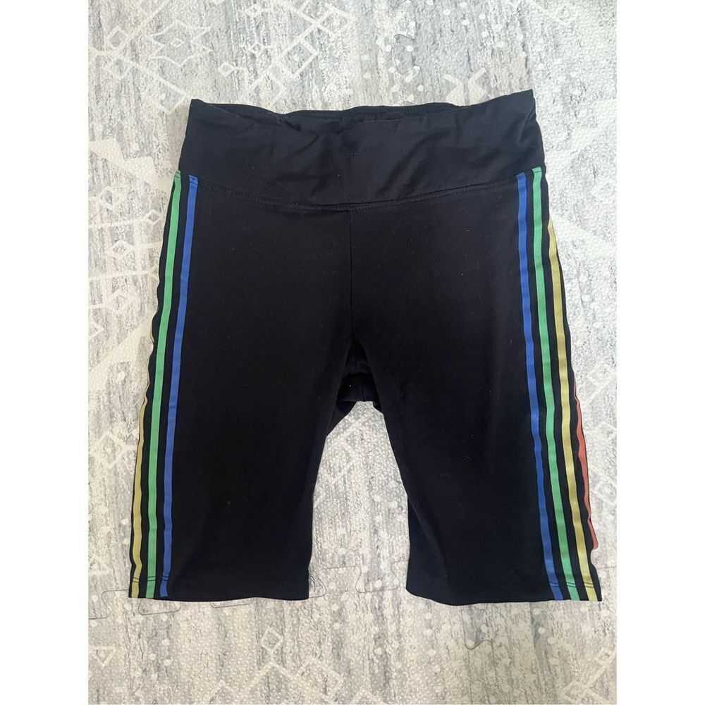 Rue 21 black Biker Shorts Rainbow Stripes Comfortable Active Wear Extra Small